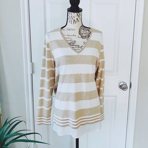 Calvin Klein women striped vneck sweater sz L
